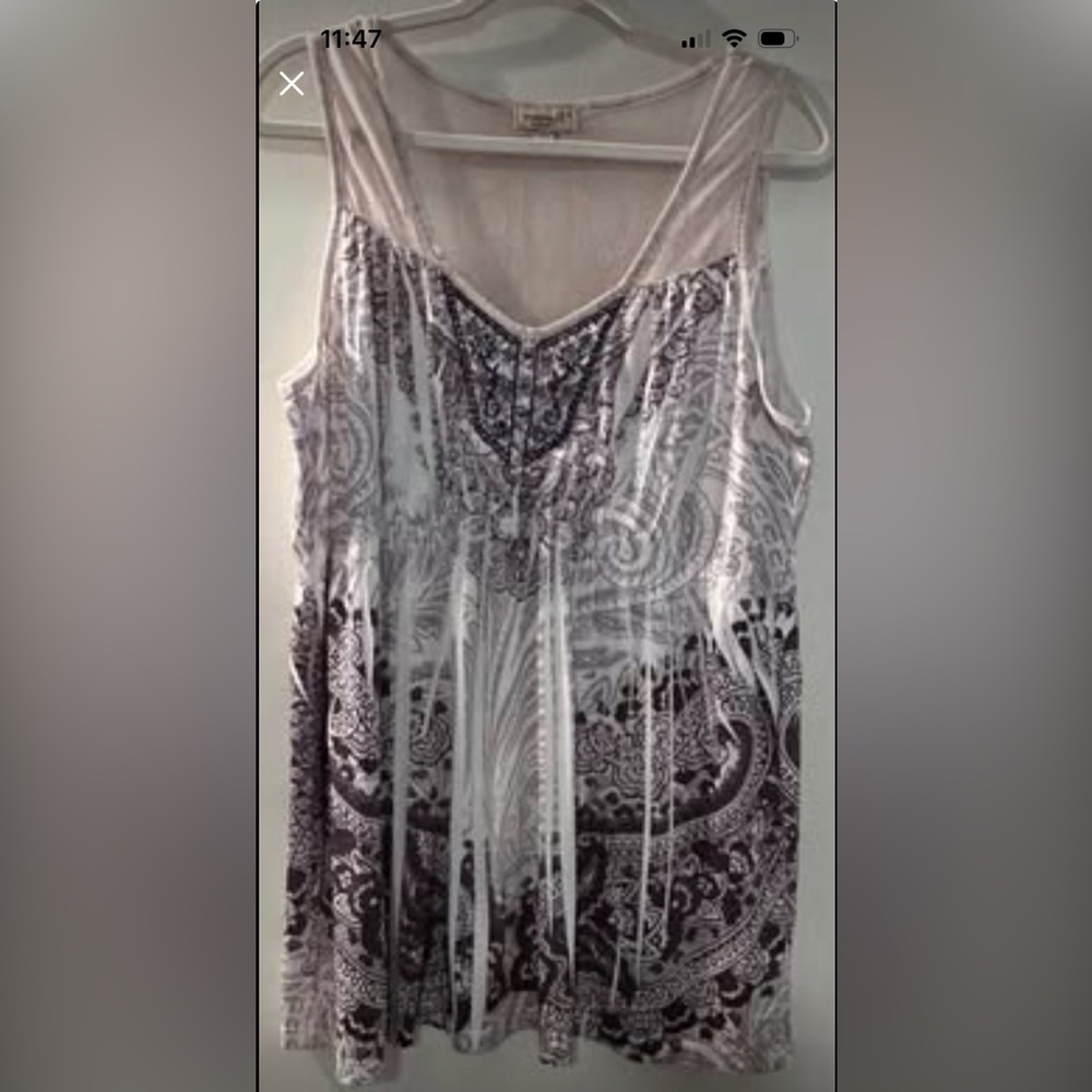 Ladies ONE WORLD White & Brown stretchy sleeveless Top Size XL (46X31”)